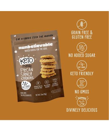 Nunbelievable Low Carb Cookies Pecan Sandy - Keto Dessert Gluten Free, Sugar Free Snacks - Diabetic Friendly - 3.4oz (Pack of 4) - Buy Online on GoSupps.com