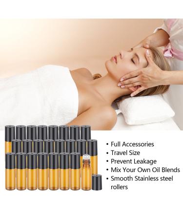 24 Pack Amber Glass 5ml Essential Oil Roller Bottles with Roller Balls - Easytle Roll On Bottles Set with Labels and Accessories - Buy Online on GoSupps.com