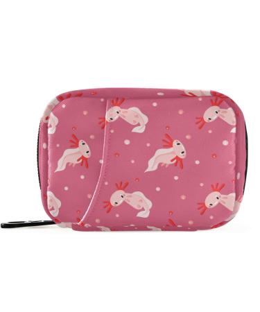 Pfrewn Pill Organizer Case 7 Day Cute Red Axolotl and Bubbles Travel Pill Box with Zipper Portable Small Weekly Vitamin Medicine Supplement Holder Pouch Bag