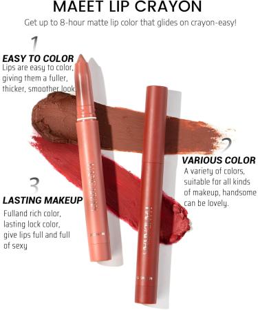  Beliky Girl Lightweight Matte Lipstick with Built-in Pencil Sharpener Rotary Cut Dual Use Waterproof No Drying Lipstick Lipstick Pencil Set (#8) - Buy Online on GoSupps.com