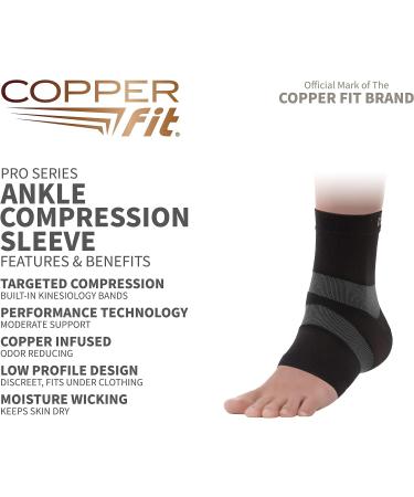 Copper Fit Pro Series Ankle Compression Sleeve - Large Black with Copper Trim - Buy Online on GoSupps.com