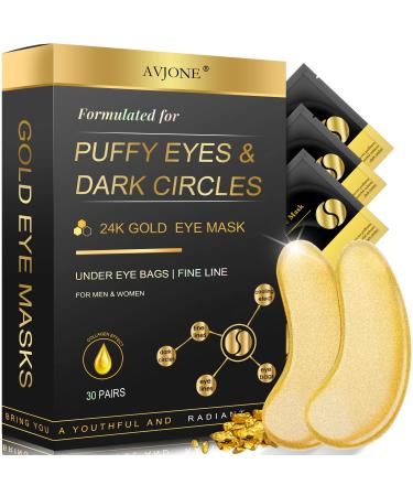 AVJONE 24K Gold Eye Mask (30 Pairs) - Puffy Eyes and Dark Circles Treatments Relieve Pressure and Reduce Wrinkles Revitalize and Refresh Your Skin 30 Pairs(Pack of 1)