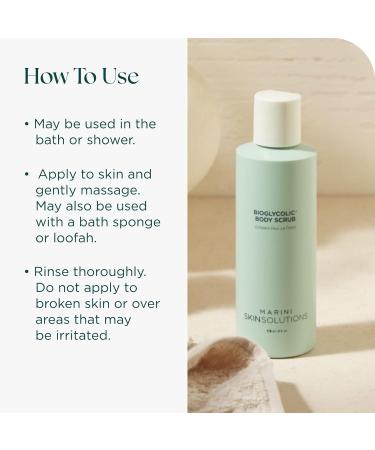 Marini SkinSolutions Bioglycolic Body Scrub - Glycolic Acid Exfoliator to Exfoliate Resurface Polish and Smooth Skin on Arms Legs and Back - Cruelty Free - Made in the USA - 6 fl oz - Buy Online on GoSupps.com