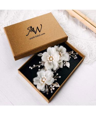 AW BRIDAL Gold Flower Wedding Hair Clips Set - Bride Hair Comb Pins Accessories - Buy Online on GoSupps.com