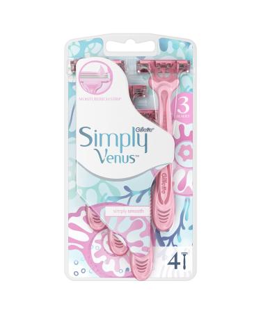 Simply Venus 3 Blade Disposable Razors with Moisture Rich Strip 4 Count (1 Pack)