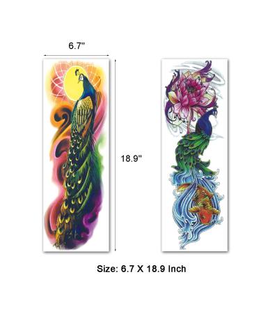 Peacock Arm Sleeve Temporary Tattoos for Women & Men - 8-Sheet Set - Buy Online on GoSupps.com