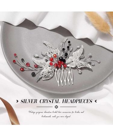 Edary Bride Wedding Hair Comb Silver Butterfly Headpiece Blak Bead Wedding Side Comb Leaf Bridal Hair Accessories for Women and Girls - Buy Online on GoSupps.com