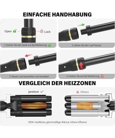 Janelove 5 in 1 Curling Iron Set - 3 Barrels Tourmaline Ceramic Wave Iron for Large & Small Curls 180 C/210 C for Short & Long Hair (Black) - Buy Online on GoSupps.com