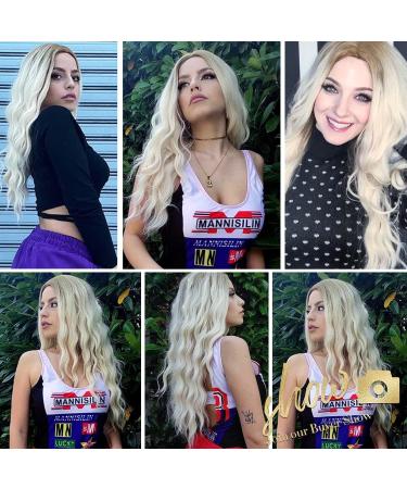 Long Wavy Blonde Synthetic Wig | Dark Root | Natural Beach Wave | Middle Part | Daily/Party/Cosplay | Platinum Blonde 26 Inch - Buy Online on GoSupps.com