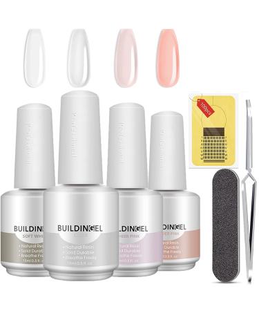 Teerova 5-in-1 Builder-Nagelgel set 4 colors 15 ml structure-based rkunggel set Nagelvergel Ngerunggel set with 100 nail shapes nail shape nail file for nail nail art decoration