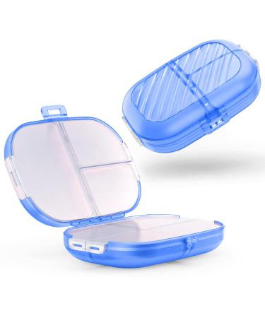 2 Pack Compact Travel Pill Organizer, Small Pill Box with 7 Compartments, Daily Pill Case for Pocket, Portable Medicine Container for Vitamins, Fish Oil, Supplements (Blue)