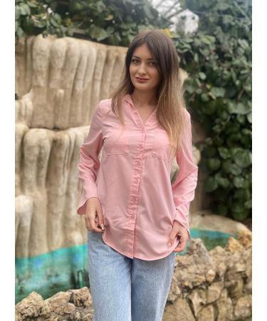 Pinspark Women's V-Neck Button Down Shirt - Pink, Size Medium | Office Business Blouse for Workwear Casual Dress | S-XXL - Buy Online on GoSupps.com