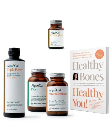 ALGAECAL Powerhouse Bundle - D3 Complete (1000 IU) + K2 Vitamin E Vitamin A & Bone Builder Pack for Increased Bone Density & Omega 3 Fish Oil 1200mg EPA DHA & Osteoporosis Book