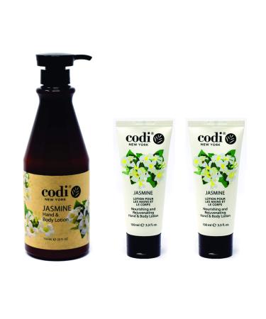 Codi Jasmine Lotion - Body and Hand Lotion with Pump for Women and Men - Jasmine Body Lotion with Wonderful Jasmine Scent - Less Greasy, Quick Absorbent - 1 750ml Bottle and 2 100ml Tubes