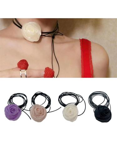 Southjieling 3D Rose Necklace - Versatile Collarbone Chain & Fashionable Simulated Flower Accessory in Beige - Buy Online on GoSupps.com