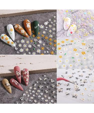 Daisy Embossed 5D Nail Art Stickers - Spring Flower & Rabbit Design | Self-Adhesive Decor for Women & Girls - 3 Sheets - Buy Online on GoSupps.com