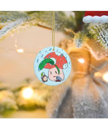 YYHHAOFA Sunflower Seeds and Mushroom Prints Christmas Ceramic Round Pendant Decoration - Festive Hanging Ornament for Stores and Homes -2.9 in - Buy Online on GoSupps.com