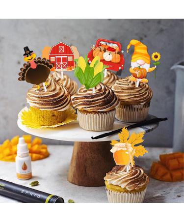 18pcs Glitter Corn Turkey Dessert Cupcake Topper Thanksgiving Gratitude Autumn Farm Harvest Theme Decor for Boys Girls Men Women Happy Birthday Party Decoration Supplies - Buy Online on GoSupps.com