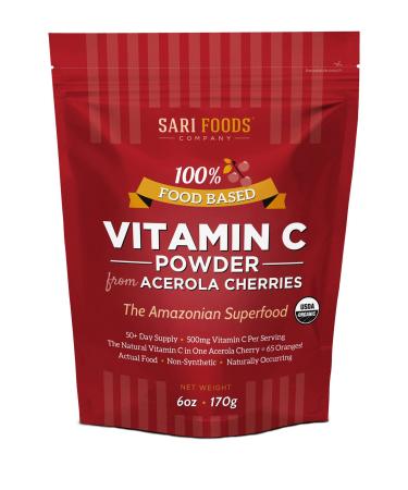 Sari Foods Co Organic Acerola Cherry Powder - Natural Vitamin C Complex Powder - Plant Based Non-Synthetic Nutrition. Nature s Daily Whole Food Antioxidants and Bioflavonoids 6 Ounce 6 Ounce (Pack of 1)