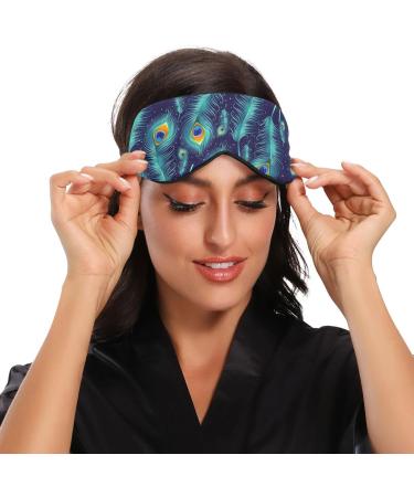 Adjustable Light Blocking Eye Mask for Deep Sleep - Haskirky Adult Men and Women Travel, Yoga, Meditation - Peacock Feather Design - Buy Online on GoSupps.com