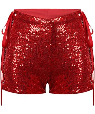 Duohropke Women's Metallic Hot Pants - High Waist Sequin Shorts for Dance Sport & Carnival - XL 02 Red - Buy Online on GoSupps.com
