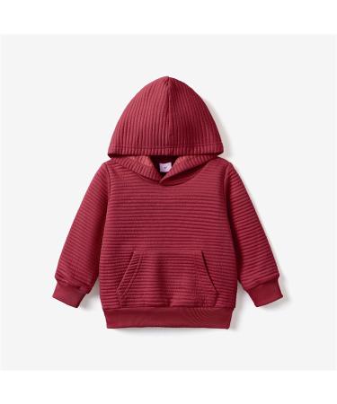 PatPat Toddler Hoodie | Solid Textured Hooded Sweatshirt for Boys & Girls | 4-5 Years | Burgundy - Buy Online on GoSupps.com