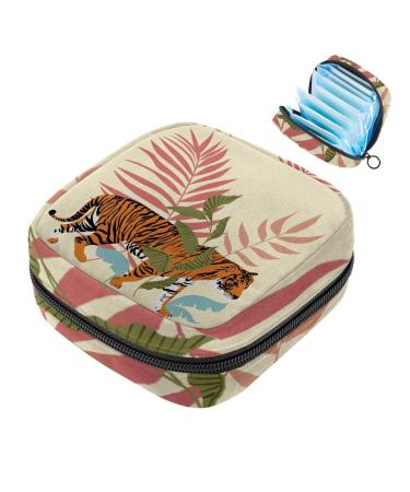 Menstruation pad bag with zipper women's napkin bag tampons collective bags for women and girls (tropical forest tigers)