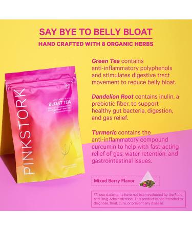 Pink Stork Bloat Tea - Organic Digestive Relief & Metabolism Support for Women | Energy Boost | Women-Owned | Mixed Berry | 30 Cups - Buy Online on GoSupps.com