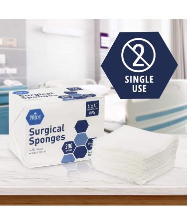 Medpride Surgical Sponges 200 Pack - 4'' x 4'' 8-Ply Gauze Pads for First Aid Wound Care - Non-Sterile, Nonstick, Disposable Absorbent Bandages - Buy Online on GoSupps.com