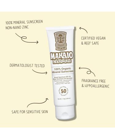 Makaio Naturals 100% Organic Mineral Sunscreen SPF 50 Face & Body Unscented No White Cast Non-Nano Zinc Vegan Hypoallergenic Reef Safe Dermatologist Tested 3.88 fl oz - Buy Online on GoSupps.com