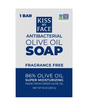 Kiss My Face Antibacterial Fragrance Free Bar Soap - Balanced Moisturizing Cleanse - With Added Anti-Bacterial Support - Cruelty Free Vegan Soap - Palm Oil Free - 8 Oz Bar (Packaging May Vary) Fragrance Free Antibacterial …
