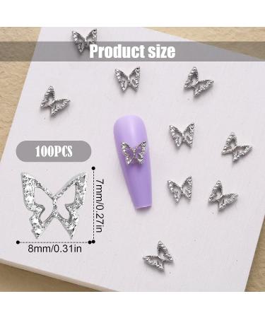 100pcs 3D Butterfly Nail Charms - Alloy Hollow Butterfly Nail Art Decoration Supplies for DIY Manicure Design in White K - Women Girls - Buy Online on GoSupps.com
