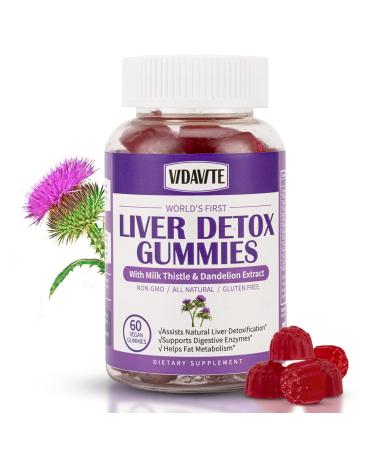 VIDAVITE Liver Cleanse Detox & Repair Gummies - Natural Liver Health Formula Made Using Milk Thistle, Artichoke & 20 More Herbs | Organic Liver Detox Supplements for Men & Women - 60 Vegan Gummies