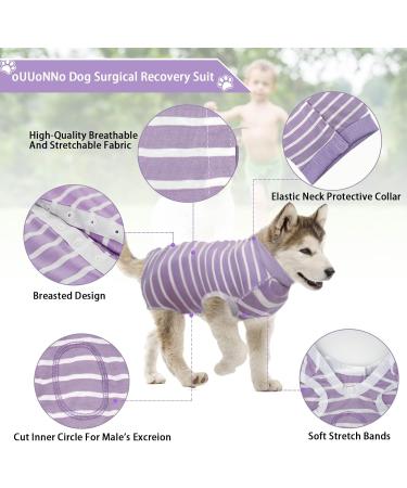 Ouuonno XXL Purple Striped Recovery Suits for Dogs & Cats | Surgical Anti-Lick Vest for Abdominal Wounds & Skin Conditions - Buy Online on GoSupps.com