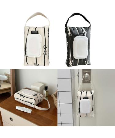 Travel Friendly Wet Wipe Storage Case Quilted Sturdy Cotton Storage Bag with Fashionable Stripe and Bowknot Detail Black - Buy Online on GoSupps.com