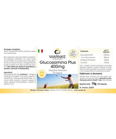 Glucosamine Plus 400mg - with 1200mg of Glucosamine per daily dose - 90 capsules - With Collagen | Warnke Vitalstoffe - Quality from German pharmacies - Buy Online on GoSupps.com