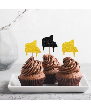 Piano Cupcake Toppers Piano Birthday Cupcake Toppers Music Themed Dessert Picks Musician/The Pianist Birthday Party Decoration - Black & Gold Glitter - Buy Online on GoSupps.com