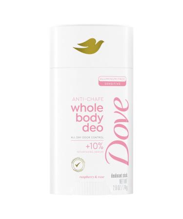 Dove Whole Body Deo Aluminum Free Anti-Chafe Deodorant Stick Raspberry & Rose for 72h Odor Control 2.6 Oz