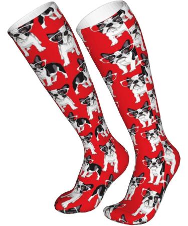 French Bulldog Glasses Compression Socks for Women & Men - 15-20 mmHg Support for Running & Cycling on Red Background - Buy Online on GoSupps.com