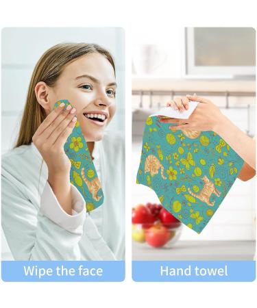 SUABO Soft Cotton Cat Washcloths Set 6 - Absorbent & Quick Drying Fingertip Towels for Bath, Spa, Gym, Kitchen - Turquoise Background - Buy Online on GoSupps.com