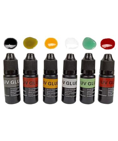 Riverruns 6 Colored Super UV Glue Combo Set Revolutionary Fly Tying for Building Flies Flies Heads Bodies and Wings Tack 10ml Each Color Unit 6pc Colorful UV Glue Combo