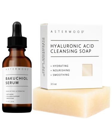 Asterwood Bakuchiol Serum 1 oz + Hyaluronic Acid Cleansing Face Soap 3.5 oz
