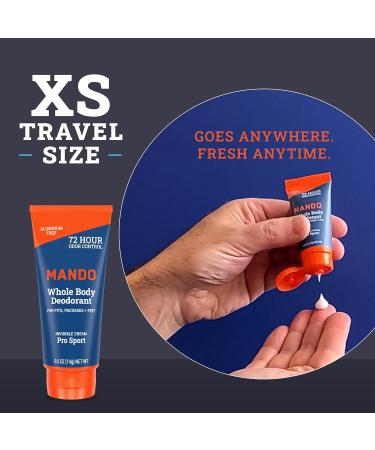 Mando Whole Body Deodorant - Mini Travel Size Invisible Cream Tube - 72 Hour Odor Control - Aluminum and Baking Soda Free Skin Safe - .5 oz (Pack of 2) (Pro Sport) Pro Sport 0.5 Ounce (Pack of 2) - Buy Online on GoSupps.com
