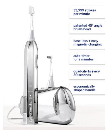 Supersmile Zina45 Deluxe Sonic Pulse Electric Toothbrush - Silver | Best Teeth Whitening Technology - Buy Online on GoSupps.com