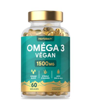 Omega 3 Vegan 1500mg | Algae Oil Derivative | Source of DHA & ALA | 60 Vegan Capsules | by Horbaach
