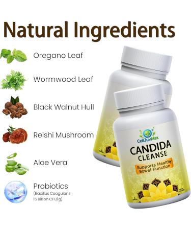 BENIX Candida Cleanse Herbal Gut Support Supplement with Oregano Wormwood & Black Walnut | Caprylic Acid Blend for Digestive Balance | 60 Vegan Capsules - Buy Online on GoSupps.com