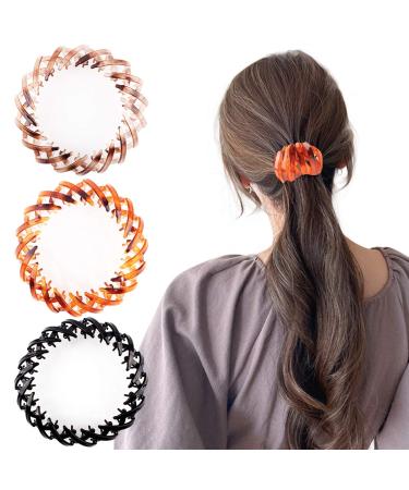 Tobatoba Bun Maker Clip Set - 3 Pcs Bird Nest Hair Clips for Women | Ponytail Holder, Curling Iron, Hair Claw Clamps | Hair Accessories in Black & Tortoise Shell Brown - Buy Online on GoSupps.com