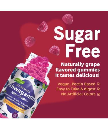 Ashwagandha Gummies 1000mg 60 Count Organic Root Extract Daily Adaptogen Gummies Non-GMO Sugar Free & Gluten Free 60 Count (Pack of 1) - Buy Online on GoSupps.com