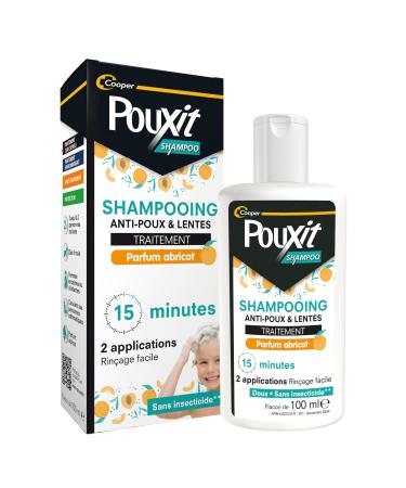 POUXIT - Shampooing parfum abricot - Traitement anti-poux et lentes - 100% Efficace - Agit en 2 applications de 15 minutes - Traitement du cuir chevelu - Flacon de 100 ml