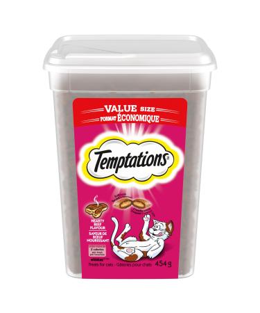 TEMPTATIONS Adult Cat Treats Hearty Beef Flavour 454g Tub Cat Treats Beef 454 g (Pack of 1)